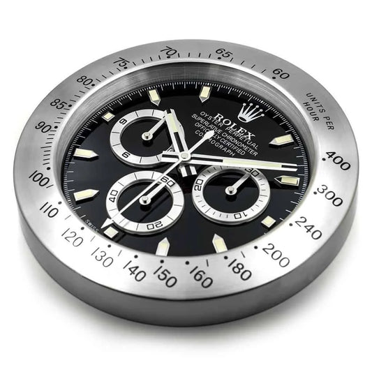 Daytona Style, Silver & Black | Wall Clock